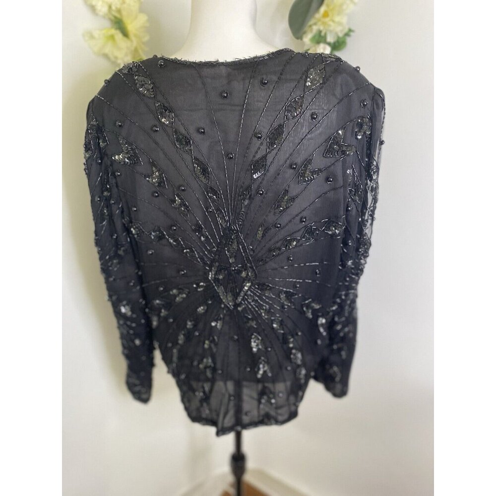 Vintage Black Swee Lo Womens Jacket Sequin Top Party Disco 80s‎ Glam Dynasty XL - Picture 13 of 16